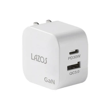 Lazos 窒化ガリウム採用 GaN AC充電器 30W C(PD)+Aポート